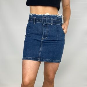 SIWY Zahra Belted Raw Hem Mini Denim Skirt Adjustable Going Out Party Streetwear
